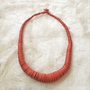 VINTAGE Red Boho Tribal Disc Graduated Coco Shell Necklace